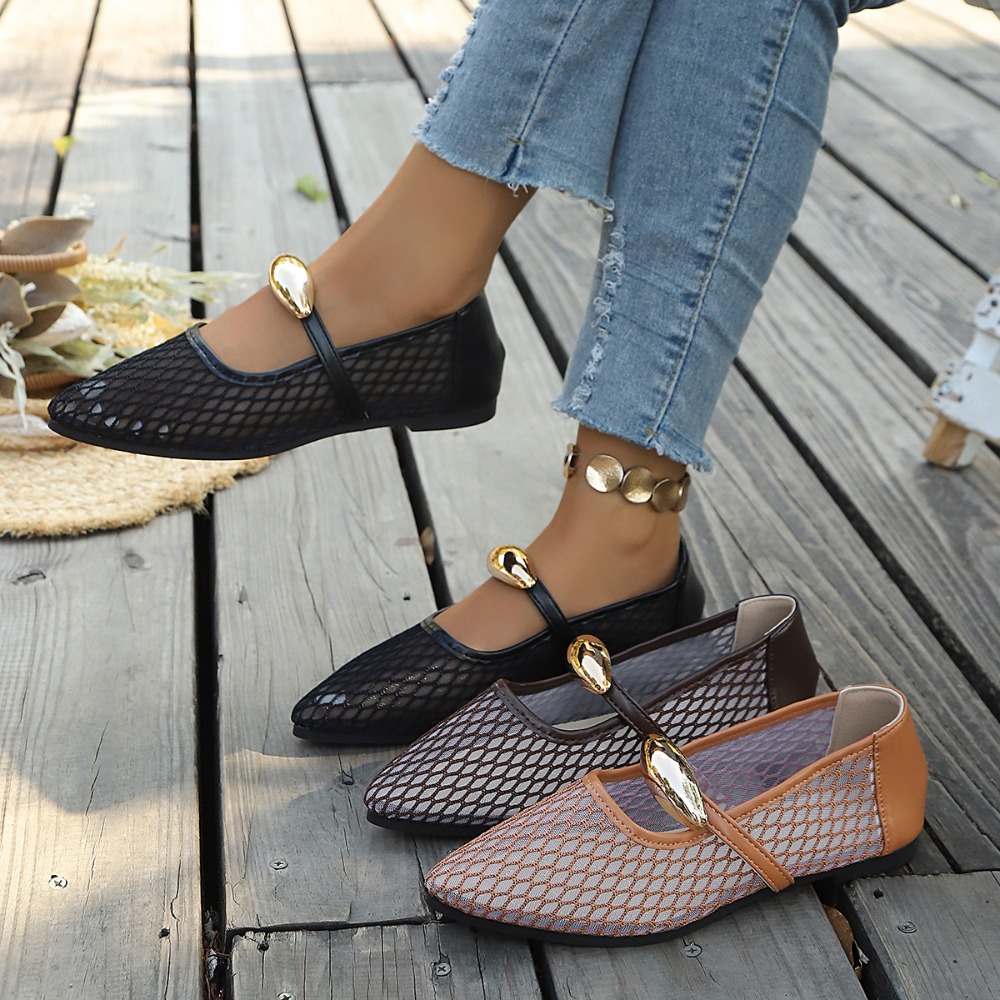 Mesh Strap Metal - Dames Mesh Mary Jane Flats, Spitse